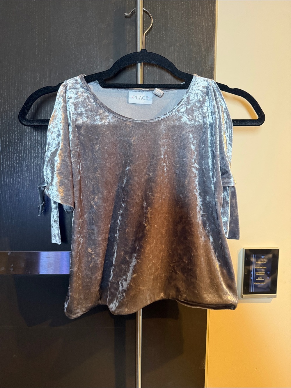 The Children's Place Shimmery Silver Velvet Cold-Shoulder Top